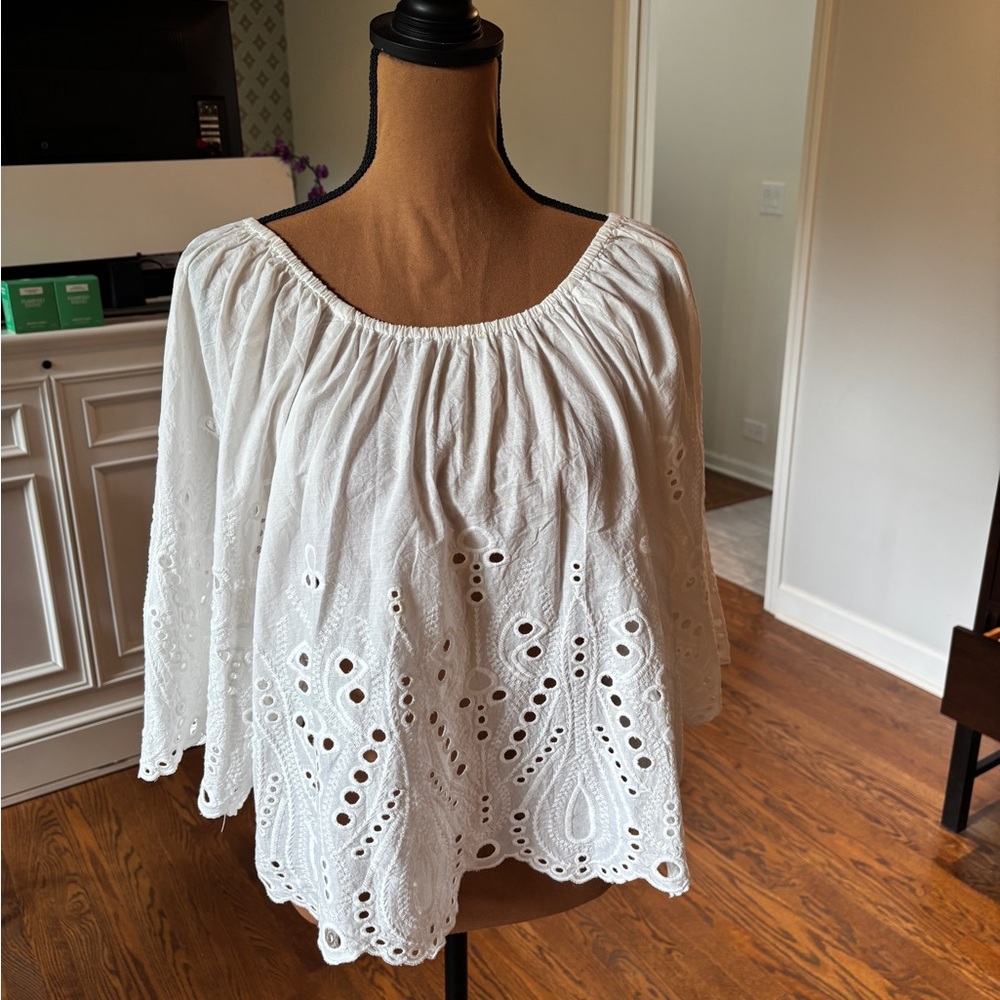 Natalie Martin White Eyelet Peasant Blouse